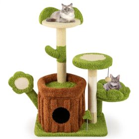 36" Jungle Theme Cat Tree - Washable Peach Skin, Sisal Scratching Post & Interactive Toys (Option: default title)