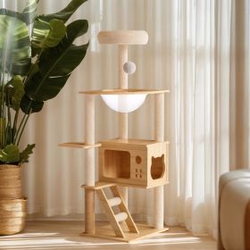 48.8' Modern Cat Tower, Wood Cat Tree Tower For Indoor Cats, Cat Treewith Sisal-Covered Scratching Posts And Top Perch, Cat Condo With Acrylic Ha (Option: Defaulttitle)