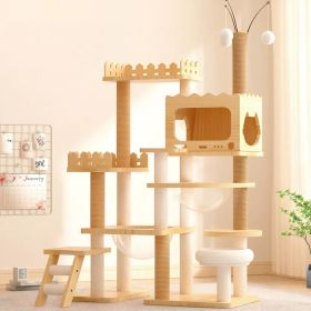 66.9" Modern Cat Tower, Wood Cat Tree Tower for Indoor Cats, Cat Treewith Sisal-Covered Scratching Posts and Top Perch, Cat Condo with Acrylic Ha (Option: default title)