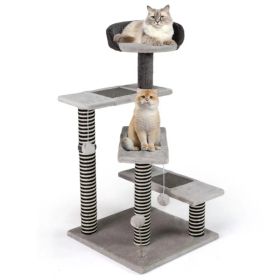 37" tall Cat Stairs with Scratching Mats - 3-Tier Perches, Spring Ball & Dangling Toys for Cats (Option: default title)