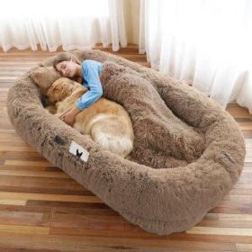 Human Dog Bed, Large Size Fits You And Pets, Washable Faux Fur Dog Bed For People Doze Off, Napping Orthopedic Dog Bed, Present Plump Pillow, Bla (Option: Khaki-6XL71Lx45Wx12Th)