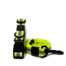 Reflective PVC Dog Leash & Collar Set | Waterproof Heavy Duty Safety Lead (Color: Lime Green, size: L)