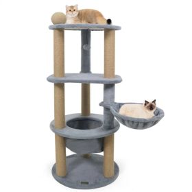 47" Cat Tower with Scratching Posts - Multi-Level Cat Tree for Relax & Play, Light Grey (Option: default title)