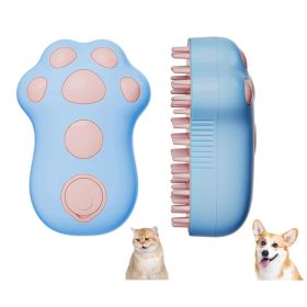Rechargeable Steam Cat Brush, Cute Paw Shape Pet Steamer Grooming Brush With Soft Silicone Teeth For Dog Cat Massage, Shedding & Hair Removal (Option: Blue)
