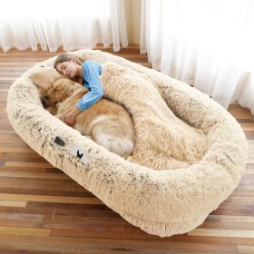 Human Dog Bed, Large Size Fits You And Pets, Washable Faux Fur Dog Bed For People Doze Off, Napping Orthopedic Dog Bed, Present Plump Pillow, Bla (Option: Beige-6XL71Lx45Wx12Th)